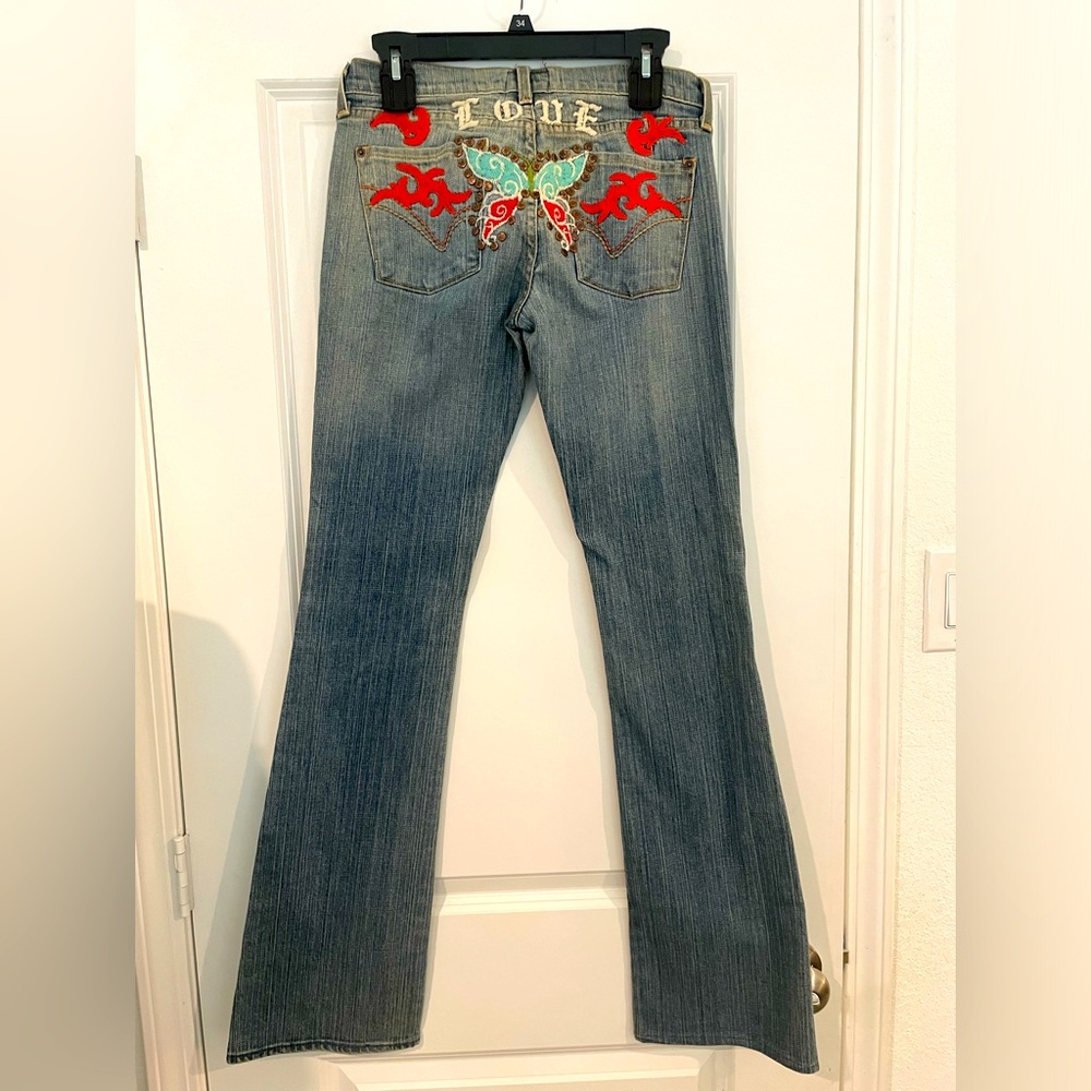 Embroidered Butterfly People for Peace Jeans - Love